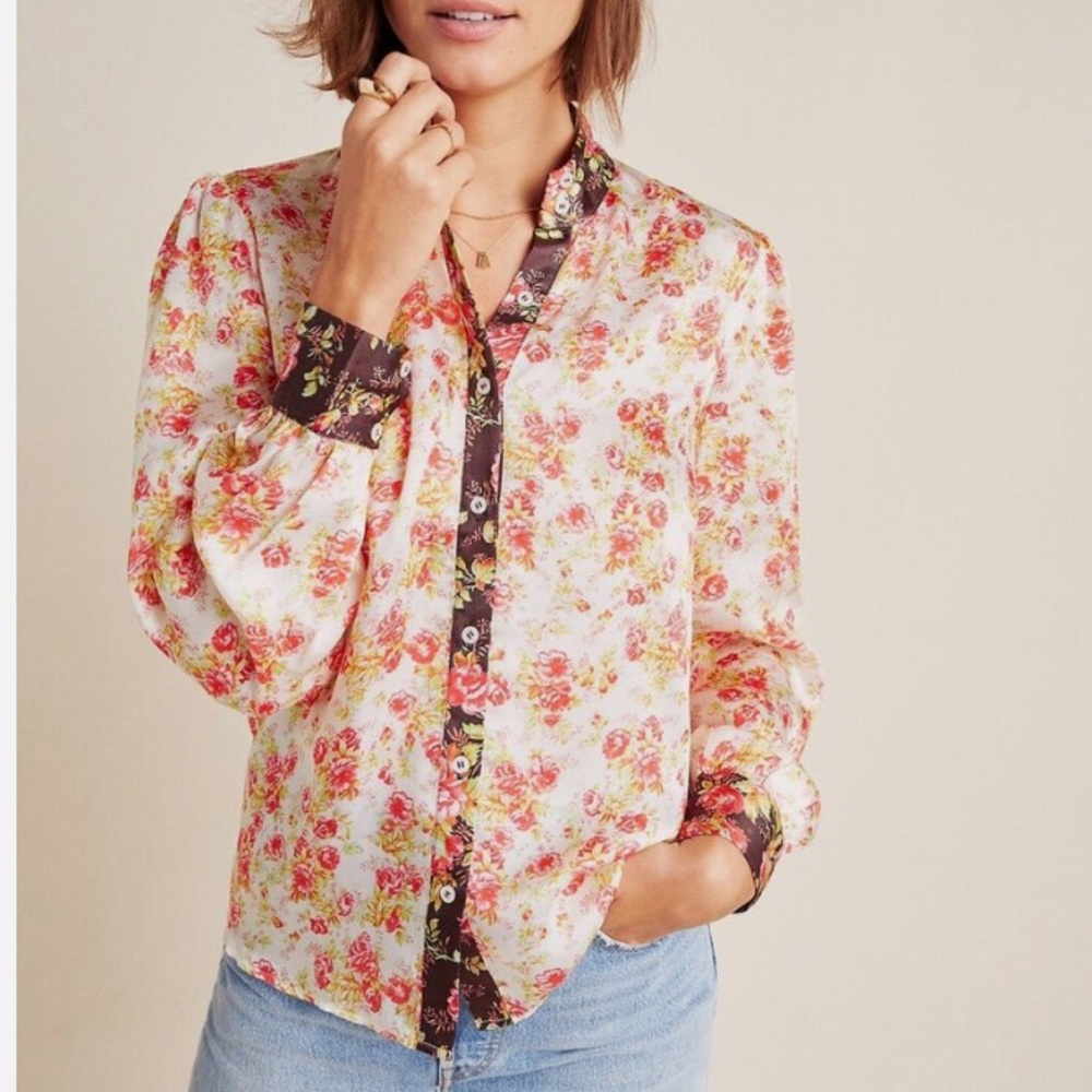 NWOT Anthropologie HEMANT & NANDITA Fatima Buttondown Blouse Sz L Z521-17
